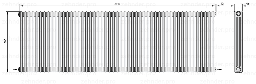 Схема (чертеж) Радиатор Zehnder Charleston 3180/51 №2670 Technoline TL